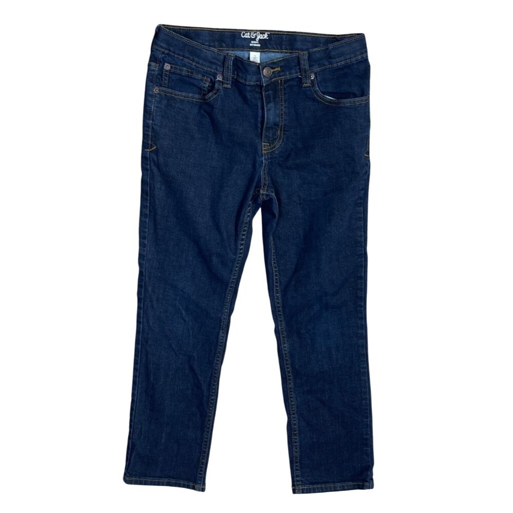 Cat & Jack Boy's Jeans Skinny Dark Wash Size 12 Husky Adjustable Waist